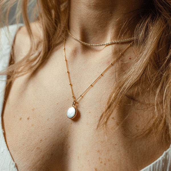 Gold Dipped Pearl Coin Necklace - - Necklaces - Ofina