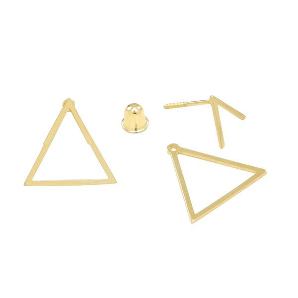 SALE - 10k Solid Gold Chevron Triangle Ear Jacket Studs - - Earrings - Ofina