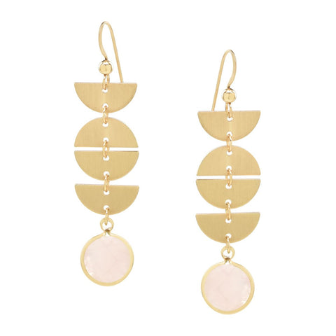 Half Moon Drop Rose Quartz Stone Earrings - - Earrings - Ofina