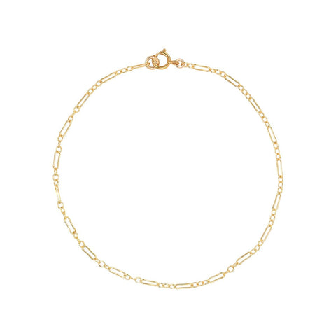 Thin Elongated Oval & Round Link Chain Bracelet - 6" - Bracelets - Ofina
