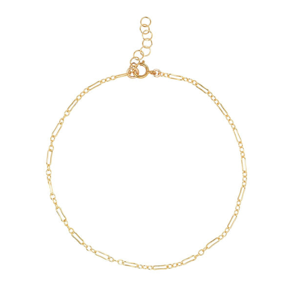 Thin Elongated Oval & Round Link Chain Anklet - Gold / 8" - Bracelets - Ofina