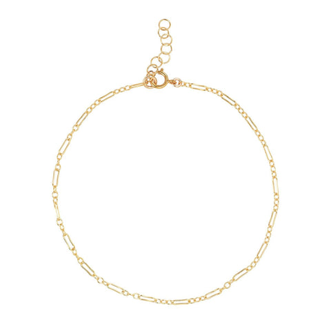 Thin Elongated Oval & Round Link Chain Anklet - Gold / 8" - Bracelets - Ofina
