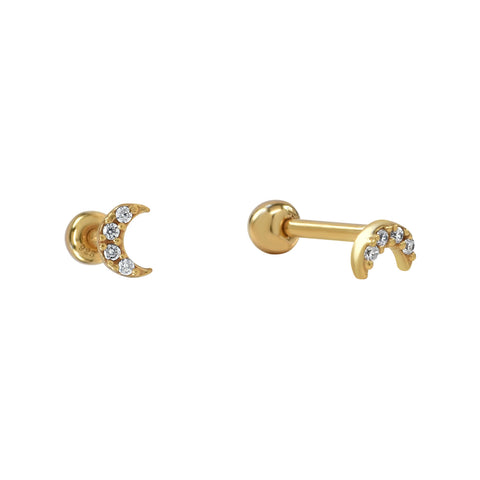 SALE-Mini CZ Half Moon Studs - Gold - Earrings - Ofina
