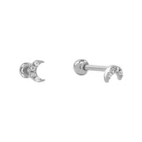 SALE-Mini CZ Half Moon Studs - Silver - Earrings - Ofina