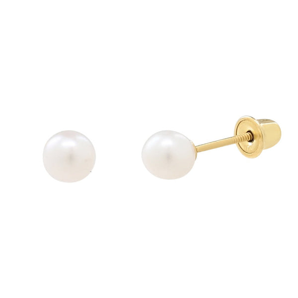 10k Solid Gold Pearl Studs - 4mm - Earrings - Ofina