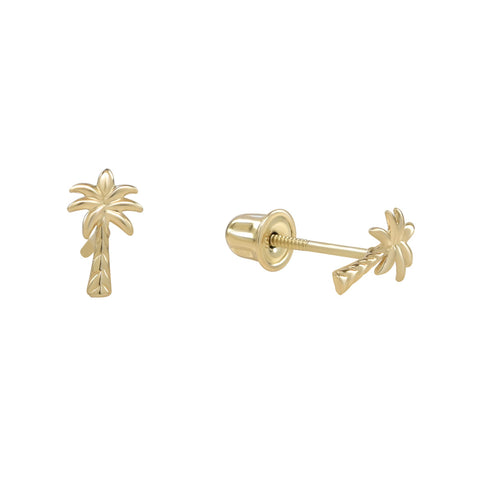 10k Solid Gold Palm Tree Studs - - Earrings - Ofina