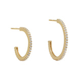 SALE - 10k Solid Gold CZ Pave Huggie/Hoop Studs - - Earrings - Ofina