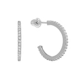 SALE - 10k Solid Gold CZ Pave Huggie/Hoop Studs - White Gold / 11mm - Earrings - Ofina