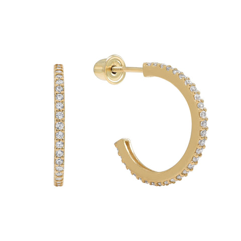 SALE - 10k Solid Gold CZ Pave Huggie/Hoop Studs - Yellow Gold / 11mm - Earrings - Ofina