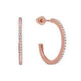 SALE - 10k Solid Gold CZ Pave Huggie/Hoop Studs - Rose Gold / 14mm - Earrings - Ofina