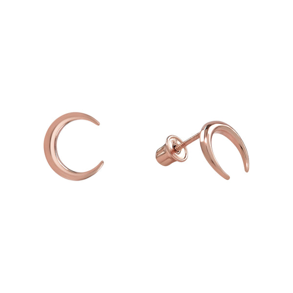 10k Solid Gold Crescent Horn Studs - Rose Gold - Earrings - Ofina