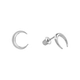 10k Solid Gold Crescent Horn Studs - White Gold - Earrings - Ofina