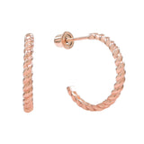 SALE - 10k Solid Gold Twisted Hoop Studs - Rose Gold - Earrings - Ofina