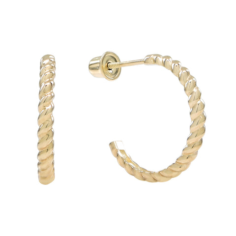 SALE - 10k Solid Gold Twisted Hoop Studs - Yellow Gold - Earrings - Ofina