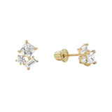 10k Solid Gold CZ Trio Cluster Studs - Yellow Gold - Earrings - Ofina