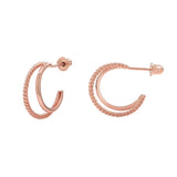 SALE - 10k Solid Gold Twisted & Smooth Double Huggie Studs - Rose Gold - Earrings - Ofina