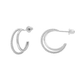SALE - 10k Solid Gold Twisted & Smooth Double Huggie Studs - White Gold - Earrings - Ofina