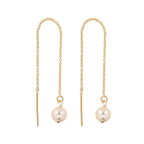 Pearl Ear Threaders - Gold / 6mm - Earrings - Ofina