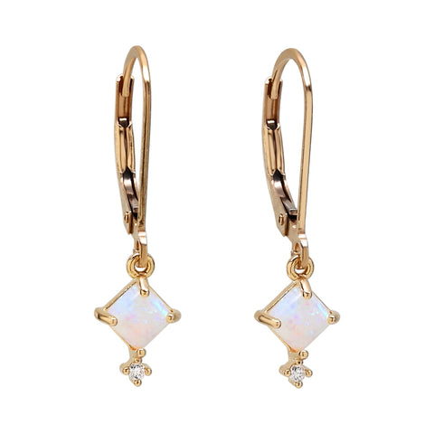 Square Prong Opal & CZ Leverback Earrings - - Earrings - Ofina
