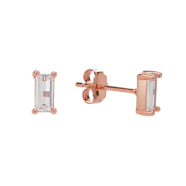 Emerald CZ Prong Studs - Rose Gold - Earrings - Ofina