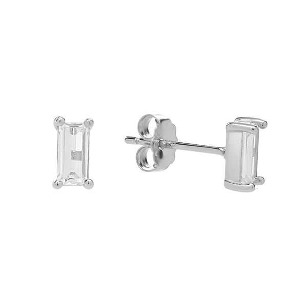 Emerald CZ Prong Studs - Silver - Earrings - Ofina
