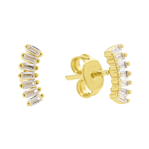 Multi-Baguette Curved Arc Studs - - Earrings - Ofina