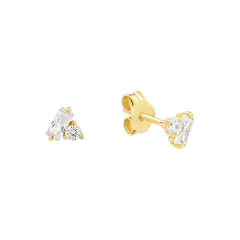 CZ Round & Baguette Combo Studs - - Earrings - Ofina