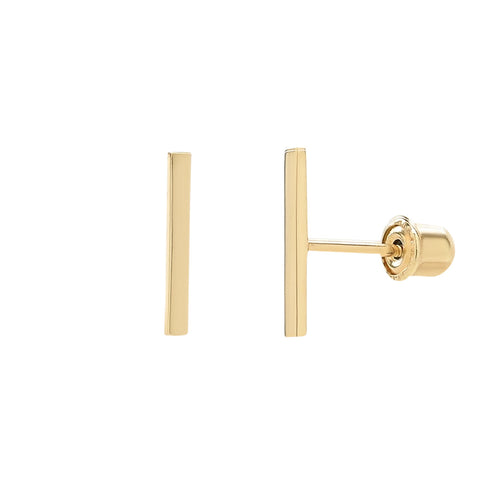 14k Solid Gold Flat Bar Studs - - Earrings - Ofina
