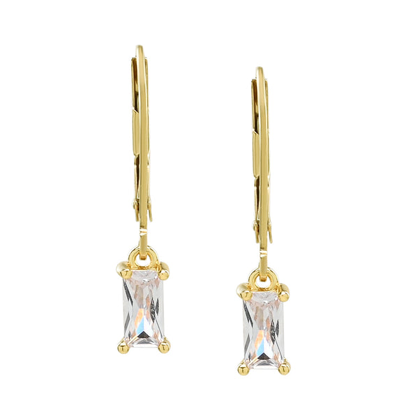 Tiny CZ Emerald Leverback Earrings - - Earrings - Ofina
