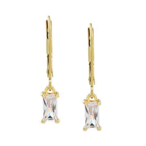 Tiny CZ Emerald Leverback Earrings - - Earrings - Ofina