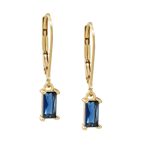 Tiny Blue Emerald Leverback Earrings - - Earrings - Ofina