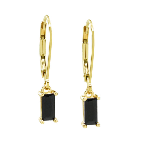 Tiny Black Emerald Leverback Earrings - - Earrings - Ofina