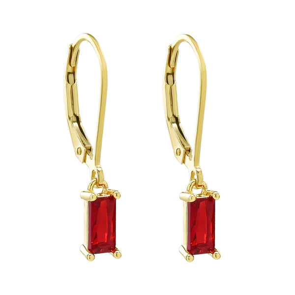 Tiny Red Emerald Leverback Earrings - - Earrings - Ofina