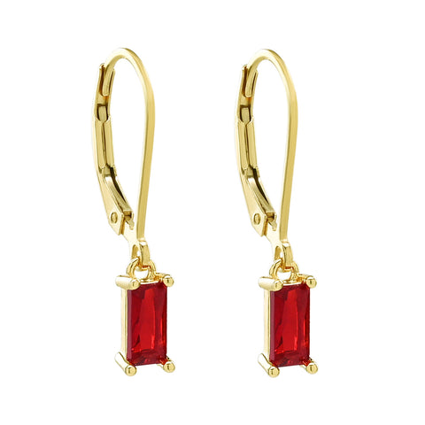 Tiny Red Emerald Leverback Earrings - - Earrings - Ofina