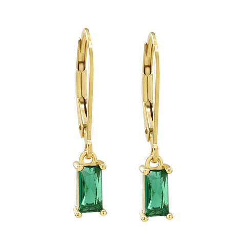 Tiny Green Emerald Leverback Earrings - - Earrings - Ofina