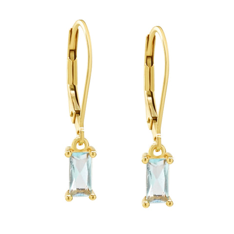 Tiny Light Blue Emerald Leverback Earrings - - Earrings - Ofina