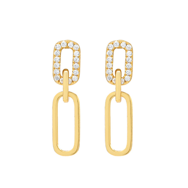 Double Smooth & CZ Oval Link Studs - - Earrings - Ofina