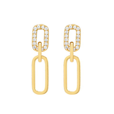 Double Smooth & CZ Oval Link Studs - - Earrings - Ofina