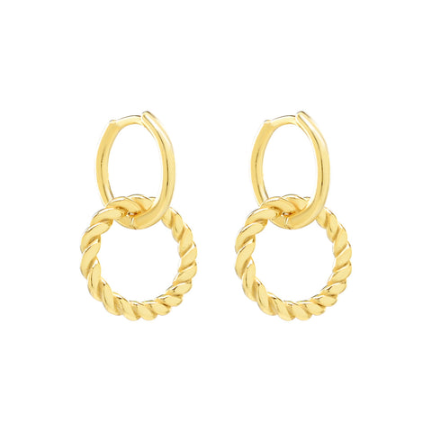 Smooth & Twisted Detachable Huggies - Gold - Earrings - Ofina