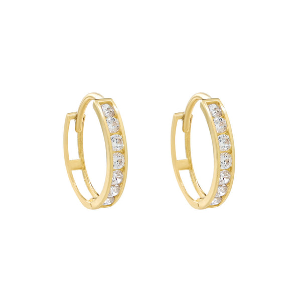 14k Solid Gold CZ Channel Huggies - Small - - Ofina