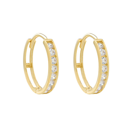 14k Solid Gold CZ Channel Huggies - Large - - Ofina