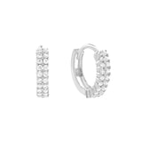 14k Solid Gold CZ Double Row Huggies - White Gold - Earrings - Ofina