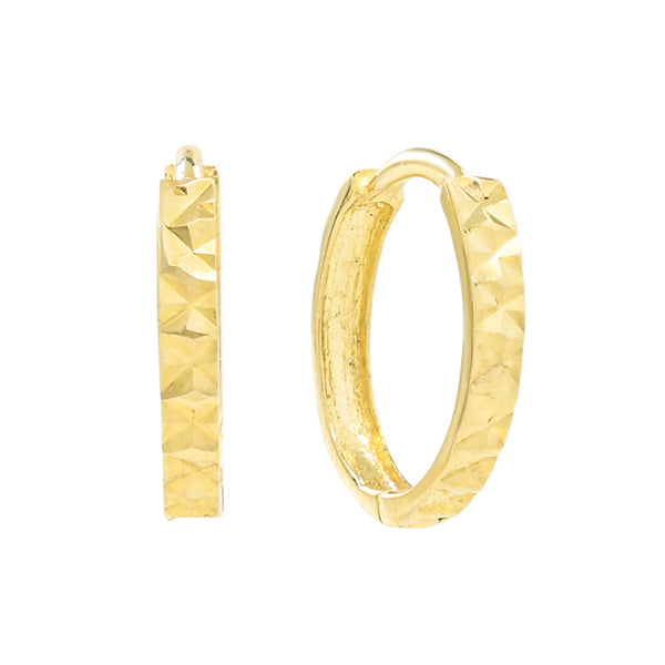 14k Solid Gold Diamond Cut Huggies - - Earrings - Ofina