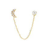14k Solid Gold CZ & CZ Half Moon Chain Studs - - Earrings - Ofina