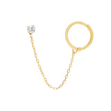 14k Solid Gold CZ & Huggie Chain Studs - - Earrings - Ofina