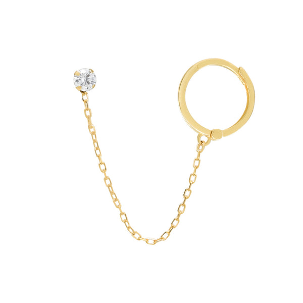 14k Solid Gold CZ & Huggie Chain Studs - - Earrings - Ofina