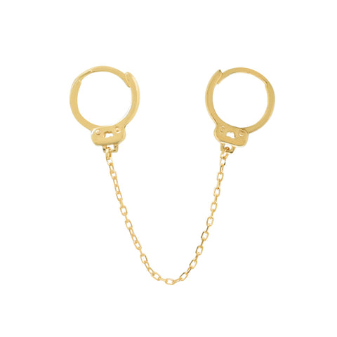14k Solid Gold Double Handcuff Chain Huggies - Yellow Gold - Earrings - Ofina