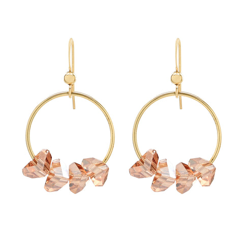 Coral Crystal on Circle Earrings - - Earrings - Ofina