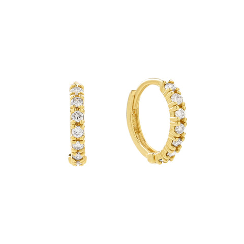 14k Solid Gold Pave Diamond Huggies - - Earrings - Ofina