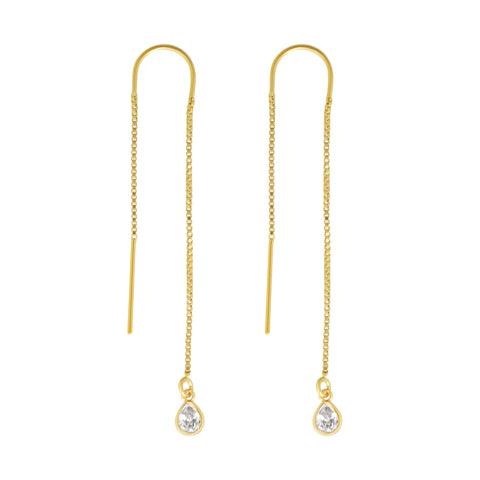 CZ Tiny Teardrop Hook Ear Threader - - Earrings - Ofina